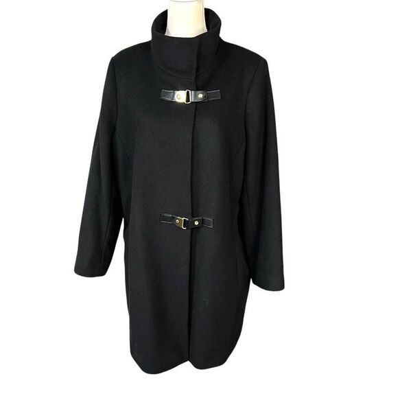 Lauren Ralph Lauren Women's Black Buckle-Front Walker Wool Blend Coat Size 16W - Picture 1 of 12